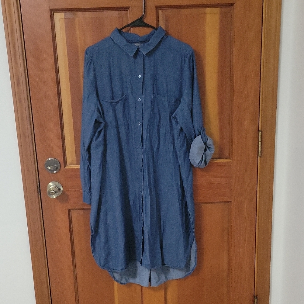 Jessica London Dark Blue Denim Look 100% Cotton Buttondown Tunic Size 18 W